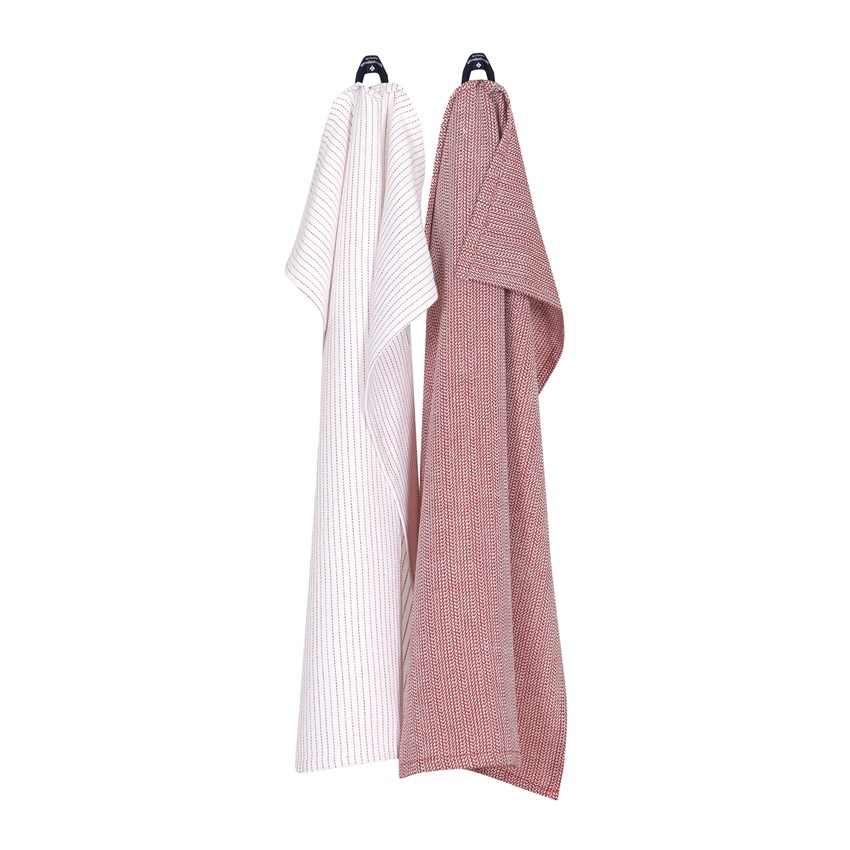 Återvunnen Kökshandduk 2-pack Bianca, Röd/Vit