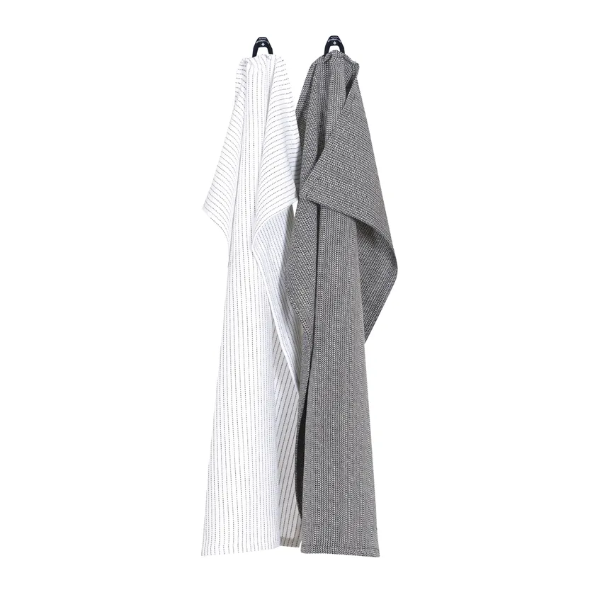 Återvunnen Kökshandduk 2-pack Bianca, Mörkgrå/Vit