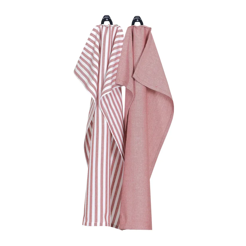 Återvunnen Kökshandduk 2-pack Melker, Rosa/Vit