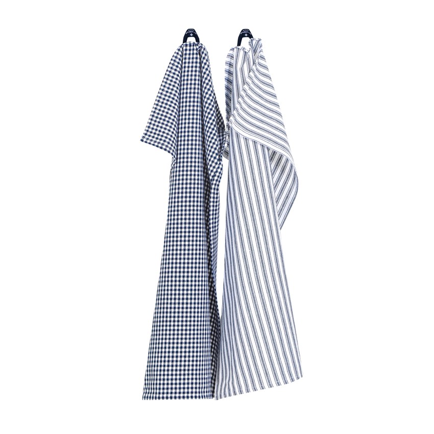 Återvunnen Kökshandduk 2-pack Grundsund, Marinblå/Vit