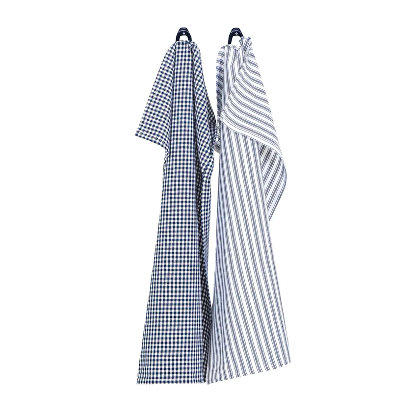 Återvunnen Kökshandduk 2-pack Grundsund, Marinblå/Vit