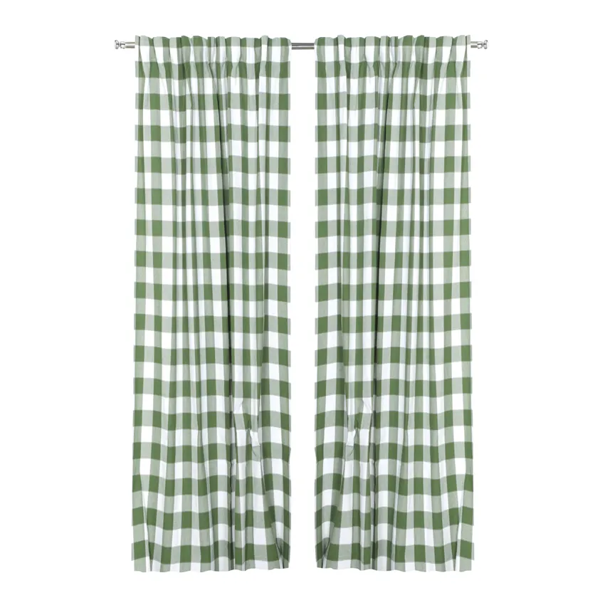 Återvunnen Gardinlängd 2-pack Ted, Grön/Vit