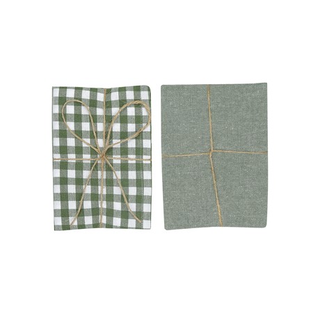 Återvunnen Kökshandduk 2-pack Bella, Grön/Vit