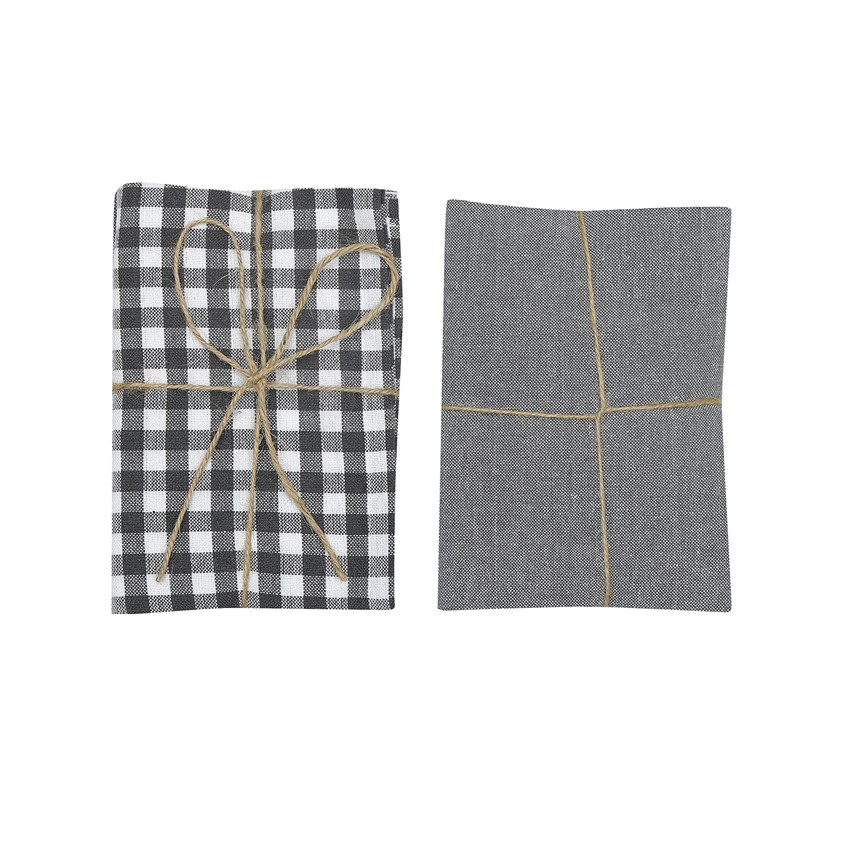 Återvunnen Kökshandduk 2-pack Bella, Mörkgrå/Vit
