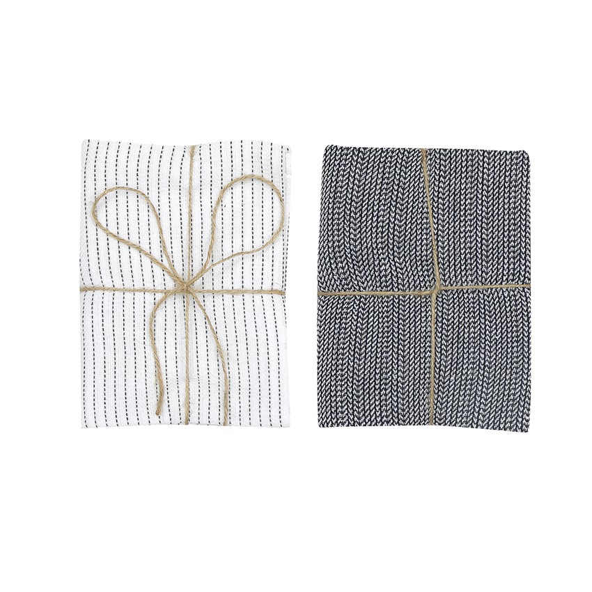 Återvunnen Kökshandduk 2-pack Bianca, Mörkgrå/Vit