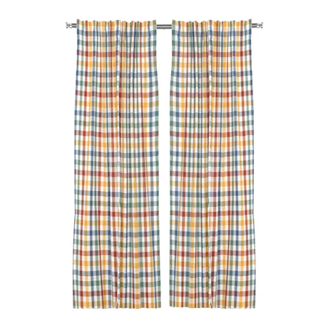 Återvunnen Gardinlängd 2-pack Ruth, Grön/Rost/Beige