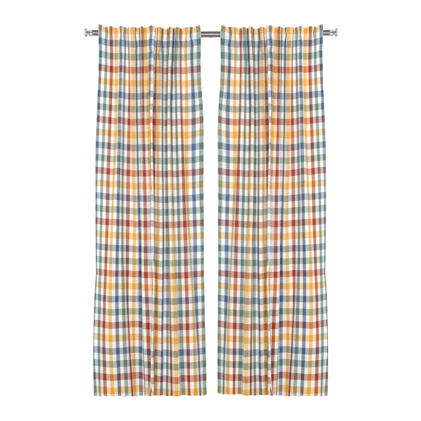 Återvunnen Gardinlängd 2-pack Ruth, Grön/Rost/Beige