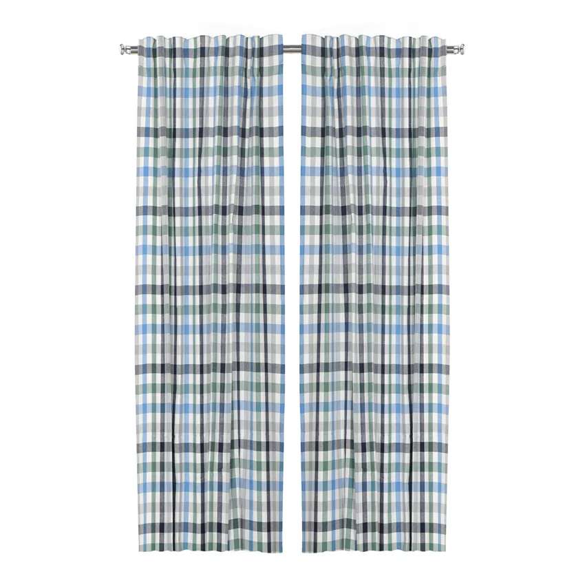 Återvunnen Gardinlängd 2-pack Ruth, Ljusblå/Grå/Beige
