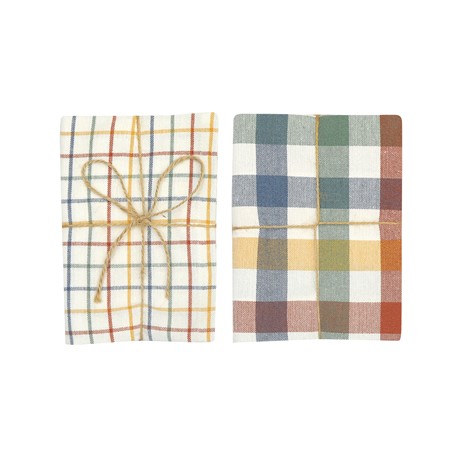 Återvunnen Kökshandduk 2-pack Ruth, Grön/Rost/Beige