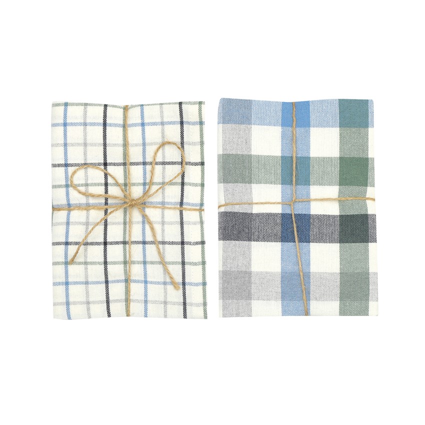 Återvunnen Kökshandduk 2-pack Ruth, Ljusblå/Grå/Beige