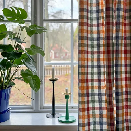 Återvunnen Gardinlängd 2-pack Ruth, Grön/Rost/Beige