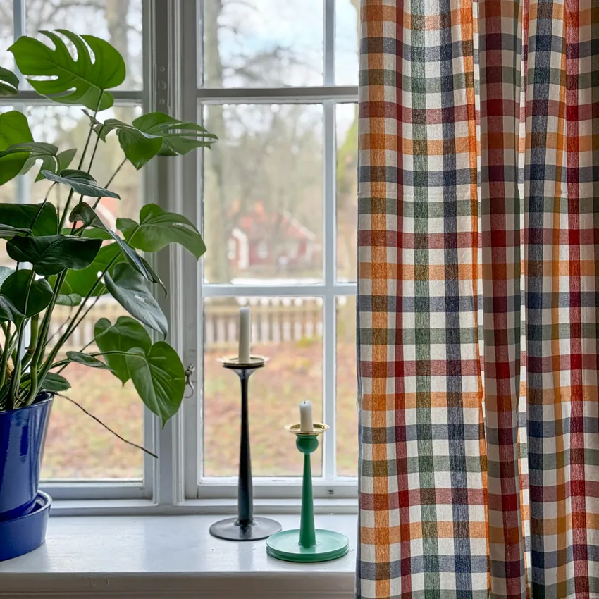 Återvunnen Gardinlängd 2-pack Ruth, Grön/Rost/Beige