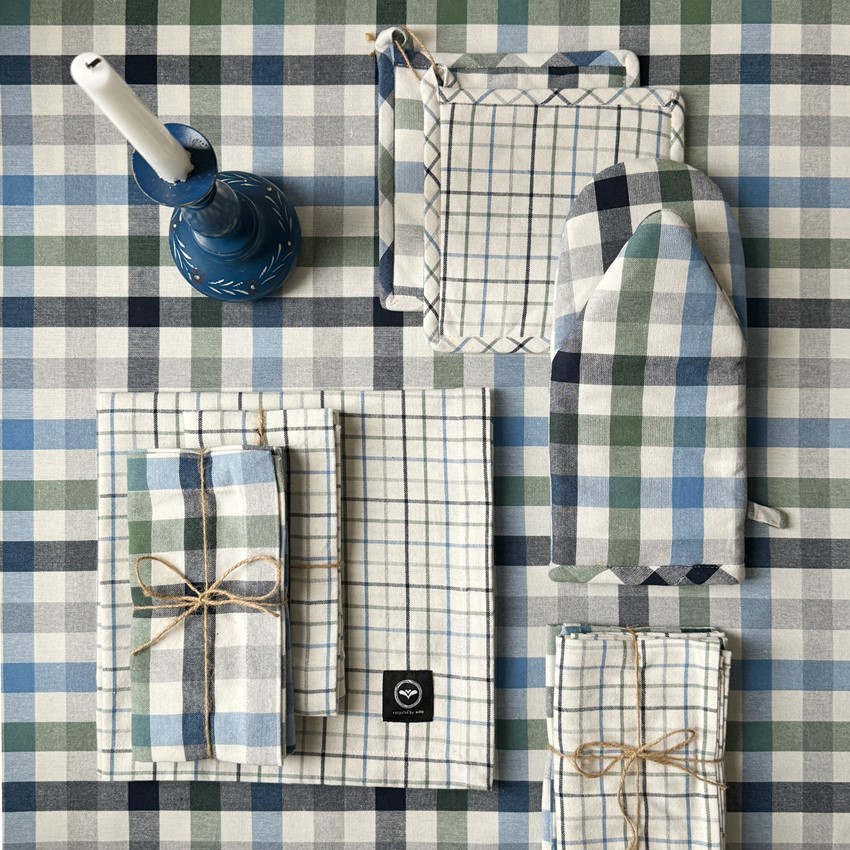 Återvunnen Duk Ruth, Ljusblå/Grå/Beige