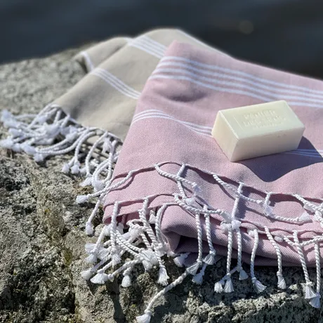 Ekologiskt Badlakan Hamam, Rosa/Vit