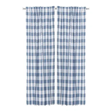 Återvunnen Gardinlängd 2-pack Ted, Gråblå/Linne/Vit