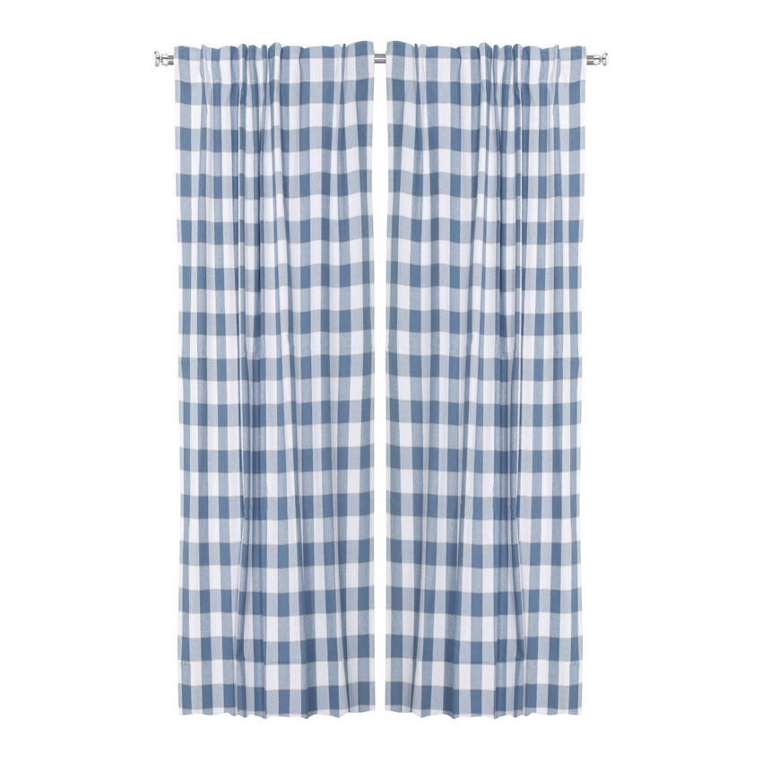 Återvunnen Gardinlängd 2-pack Ted, Gråblå/Linne/Vit