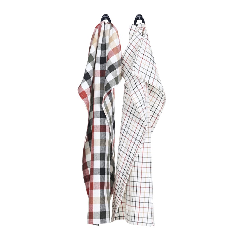 Återvunnen Kökshandduk 2-pack Ruth, Olivgrön/Svart/Rost