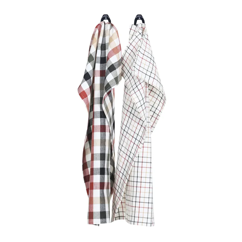 Återvunnen Kökshandduk 2-pack Ruth, Olivgrön/Svart/Rost