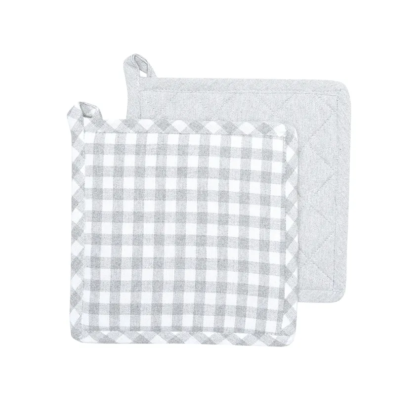Återvunnen Grytlapp 2-pack Bella, Ljusgrå/Vit