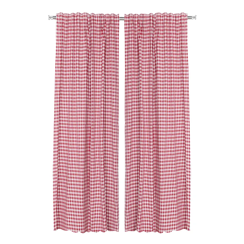 Återvunnen Gardinlängd 2-pack Bella, Mörkröd/Beige