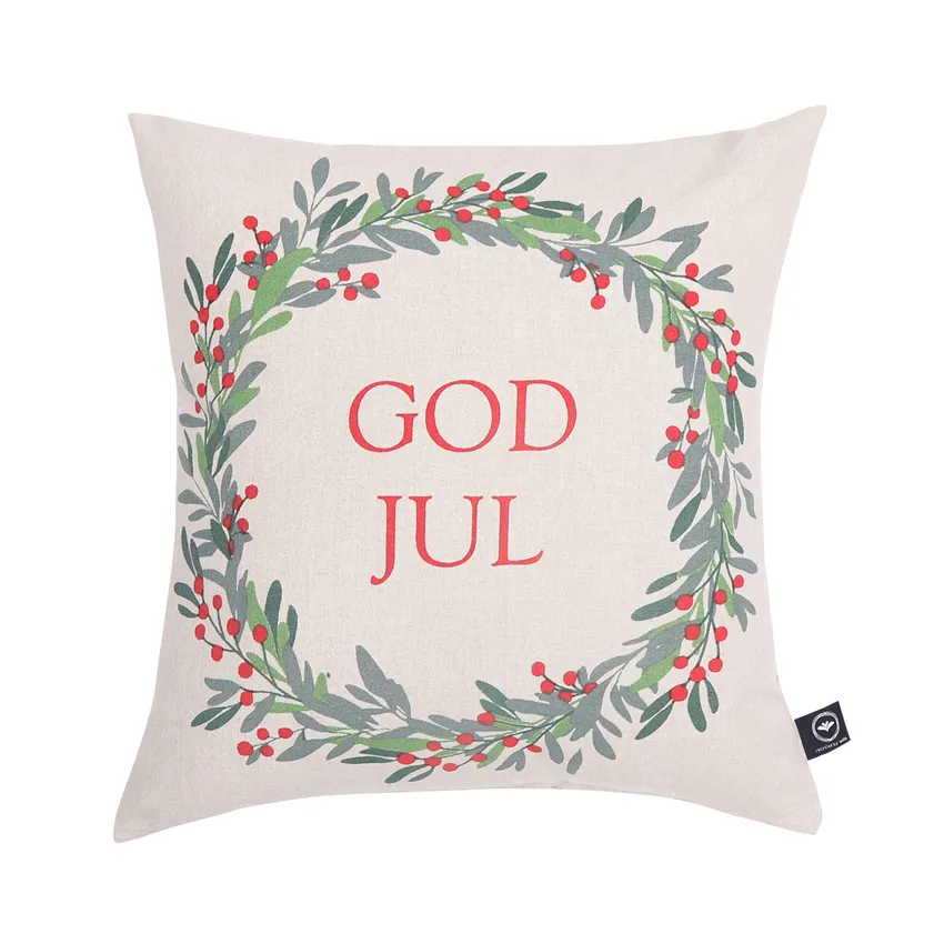 Återvunnet Kuddfodral God Jul, Linne
