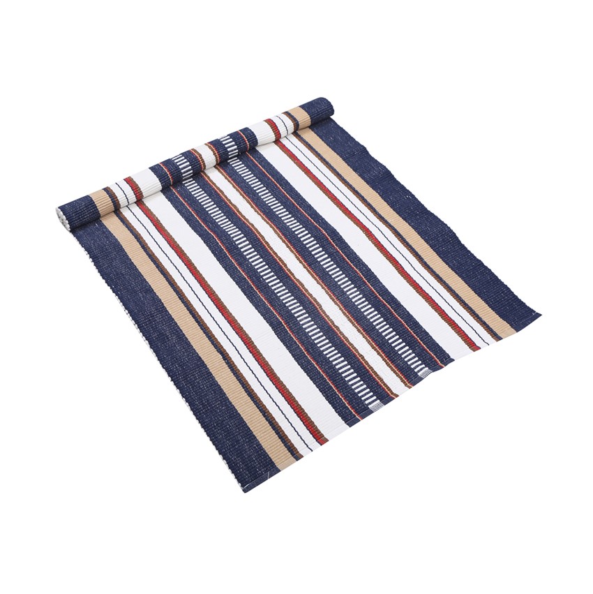 Återvunnen Ripsmatta Karin, Marinblå/Sand/Brun